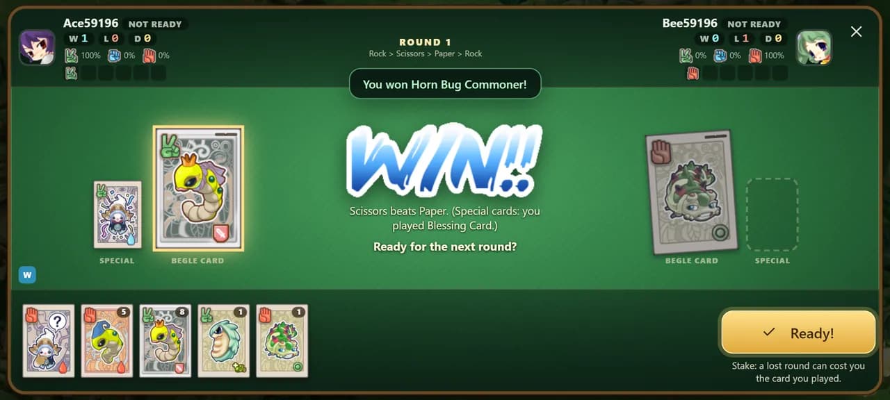 Groveheart Online: winning a round of the Begle card duel